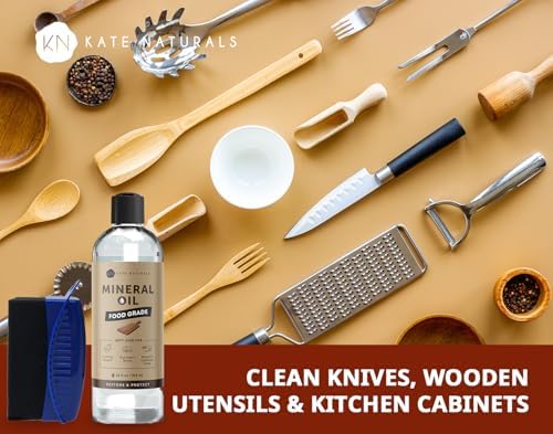 Kate Naturals Mineral Oil for Cutting Board 12oz with Wax Applicator