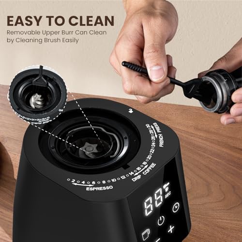 Ollygrin Electric Conical Burr Coffee Grinder, 30 Precise Grind Settings for Espresso, Drip & French Press, Compact Burr Mill with Touchscreen Control, Anti-Static & Easy Cleaning, Black