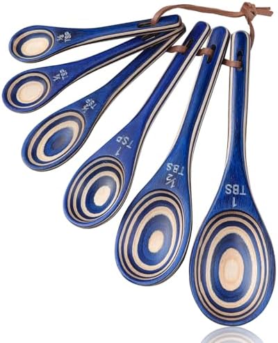 6pcs Measuring Spoons Set, Hardwood Pakkawood, Navy Blue