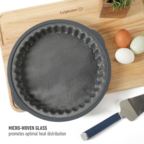 Calphalon Omni 10-Inch Pie Pan, Tart Pan, Silicone Bakeware with GlassFlex Technology and Micro-Woven Glass Core for Even Heating, Flexible Nonstick Round Baking Pan for Pies & Tarts (Grey)