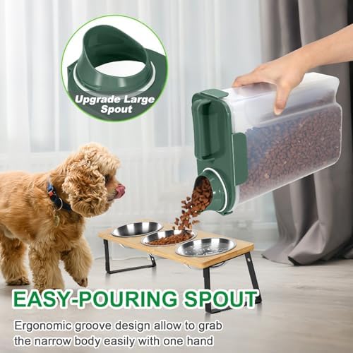 TBMax 5 Lbs Travel Dog Food Storage Container with Collapsible Dog Bowl, Airtight Pet Food Storage Dispenser with Large Spout & Measuring Cup for Kibble Dog Treat Bird Seed Container -Dark Green