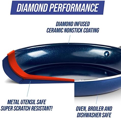 Blue Diamond 8QT Diamond Infused Ceramic Nonstick Stockpot with Lid, Blue, 8QT Stockpot with Lid (Pack of 2)
