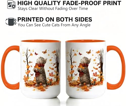 Cat Mug for Cat Lovers, Cute Kitten Fall Coffee Mugs, White, 15oz