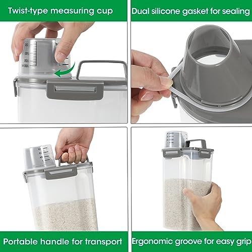 TBMax Rice Storage Container 3 to 5 Lbs - Small Cereal Oatmeal Flour Container with Easy Pouring Spout & Cup, Portable Pet Dog Cat Food Dispenser for Small Spaces, Travel, or Daily Use