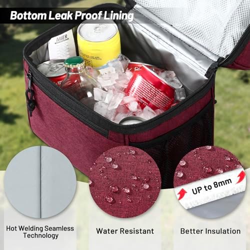 MIER Insulated Lunch Box Bags for Men Women, Dual Compartment, Burgundy