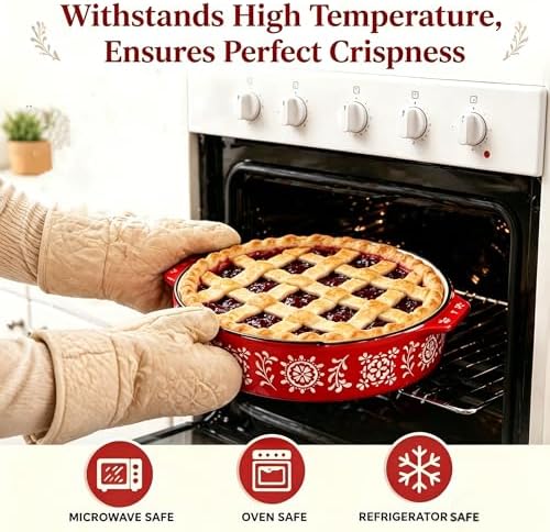 Covzoe 2 Pack Ceramic Pie Pan with Handle, 9 Inch Non-Stick Pie Plate