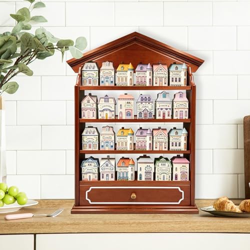 Vintage Wooden Spice Rack with Drawer and 4 Shelves
