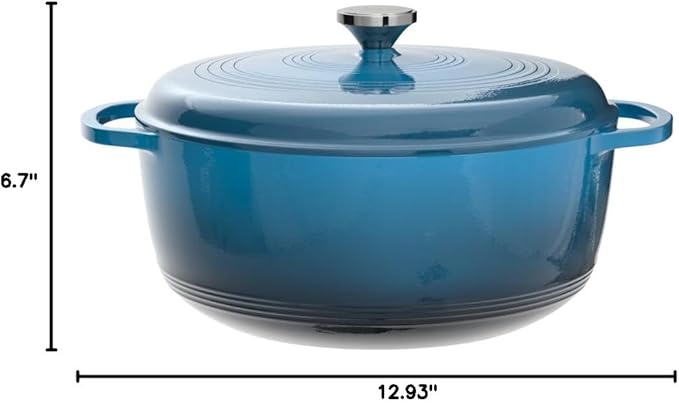 Lodge Essential Enamel Cast Iron Dutch Oven with Lid - Oven-Safe Enamel Cookware up to 500° F - Heat-Retaining Braising & Roasting Pot - Non-Toxic Cookware - 7.5 Quart, Blue