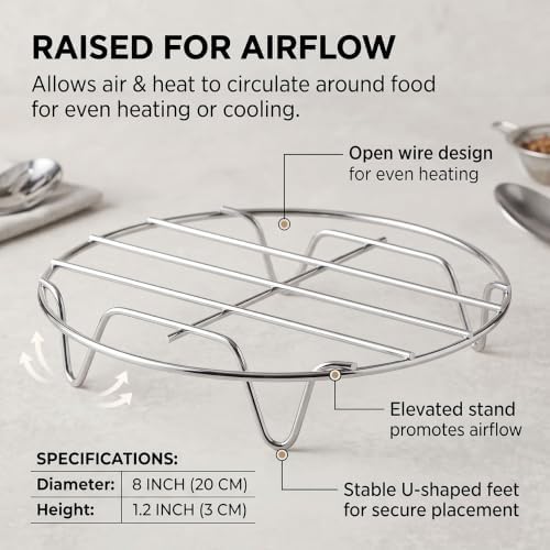 QWORK 8 Inch Round Cooking Rack, 2 Pack 304 Stainless Steel Air Fryer Rack with Stand, Cooling & Baking for Steaming, Pressure Cooker Trivet, Canning Jar Rack