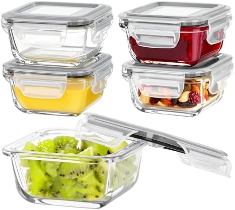 Vtopmart 5Pack 5oz Small Glass Storage Containers Set With Lids, Grey