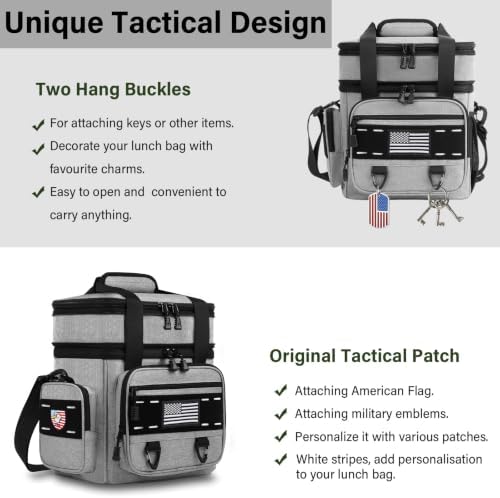 TENKIST Tactical Insulated Lunch Box Men Double Deck Cooler Bag 15L Grey