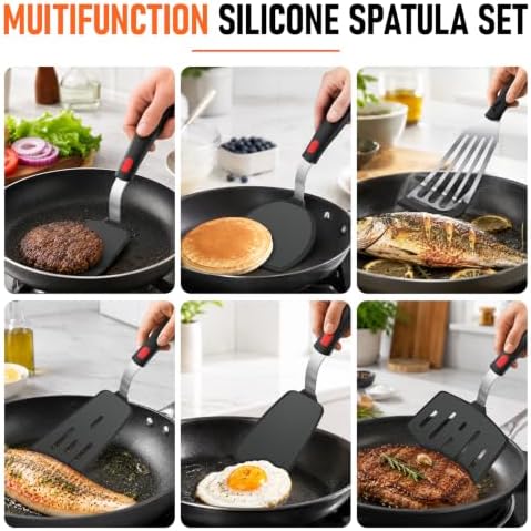 6Pcs Silicone Spatula Turner Set, Heat Resistant Silicone Spatula for Nonstick Cookware, BPA Free Kitchen Cooking Utensils Set, Flexible Spatula Turner for Flipping Eggs, Burger, Fish, Pancake