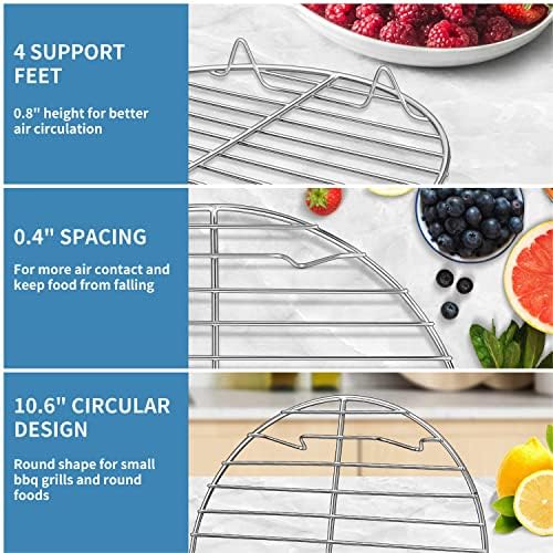 Herogo Round Cooling Cooking Rack Set of 2, 10.6 Inch Stainless Steel Large Grilling Steaming Baking Rack for Oven Pot Pressure Cooker Canning, Rust Free, Dishwasher Safe