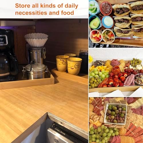 4 Pack Large Bamboo Serving Tray with Handles - 18 x 13 Inch Wooden Dinner Tray, Home Kitchen Decorative Tray, Breakfast Trays for Eating on Couch, Lap Trays, Coffee, Kitchen, Picnic