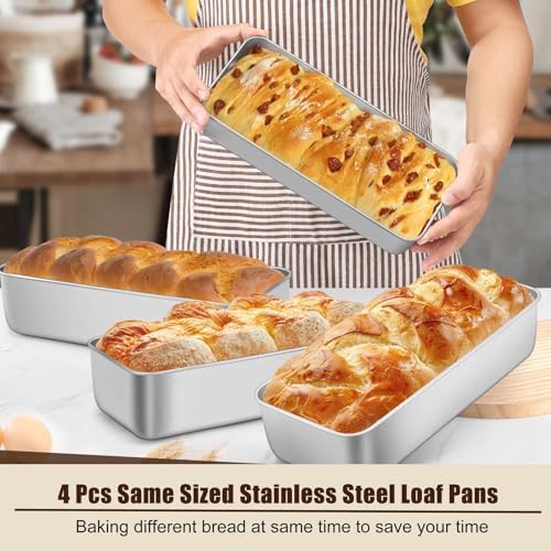 P&P CHEF Bread Loaf Pan, Stainless Steel Large Loaf Pans for Baking, 4Pcs