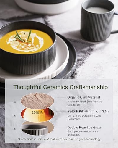 Famiware Star Stoneware Dinnerware Set, Reactive Glaze Plates & Bowls for 4