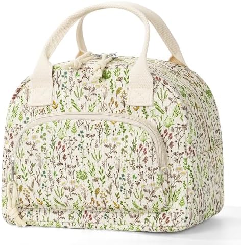 TESAFNG Lunch Bag - Insulated Lunch Box for Women, Reusable Large Capacity Cooler Bag for Adult, Small Leakproof Cute Corduroy Lunch Tote for Work Office Travel Picnic (Floral)