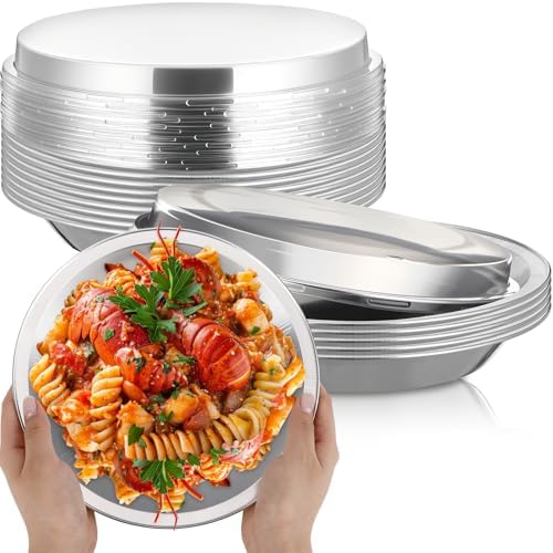 10 Pack 9 Inch Heavy Duty Aluminum Pie Tins with Lid, Silver