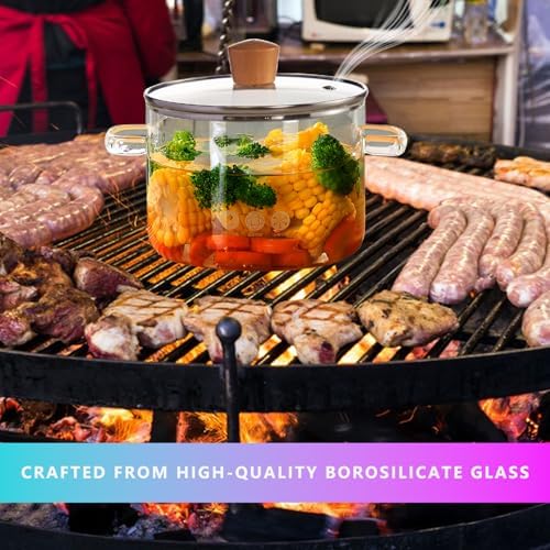 64 oz Glass Stew Pot with Tempered Glass Lid - Heat-Resistant Borosilicate Glass Stovetop Stew Pot - 1.9 L Clear Stew Pot for Pasta and Soups - Microwave and Dishwasher Safe