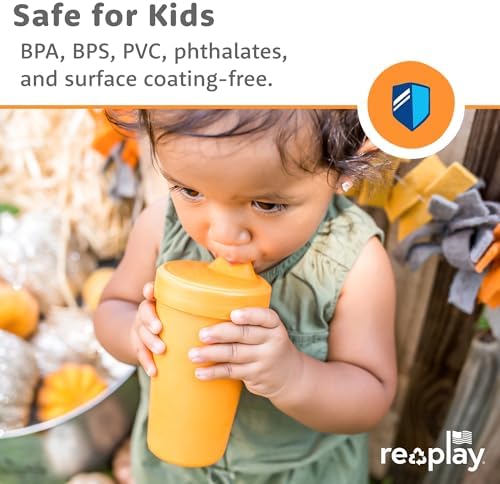 Re-Play Spill-Proof Sippy Cups for Toddlers - Kids Reusable 10 Oz Set of 4, Dishwasher & Microwave Safe, Made in USA, Mermaid