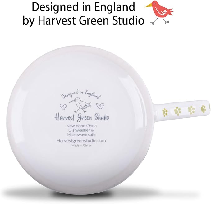 Cute Dog Coffee Mug, 12 oz Premium New Bone China Tankard Coffee Tea Mug, Holiday and Birthday Gift for Women, Dog Lovers, Dog Moms and Best Friends, Designed in England by Harvest Green Studio