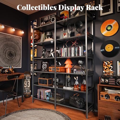 Huuger 6 Tier Bookshelf with 12 Open Shelves and Raised Baffle, Black
