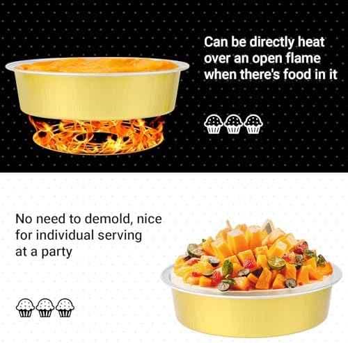 Beasea Aluminum Ramekins 200 Pack, 7.3oz 215ml Disposable Ramekins Foil Cups No Lids 4" Baking Ramekin Cupcake Aluminum Mini Baking Cups for Party - Golden