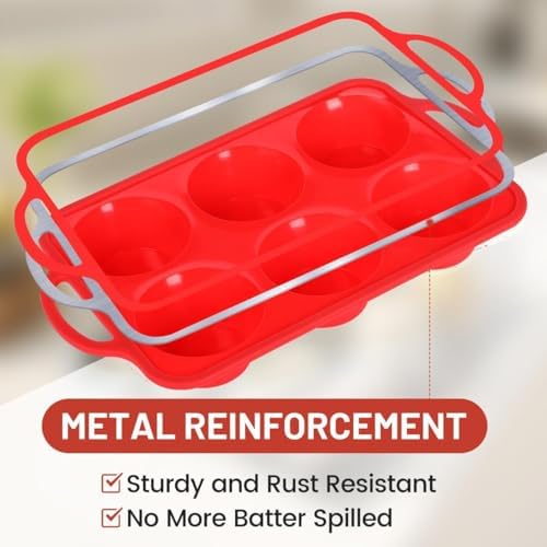 CAKETIME Large Muffin Pan Jumbo, Metal Reinforced Frame 3.5 Inch Large Silicone Cupcake Pan 6 Cup Jumbo Muffin Tin for Baking Easy to Handle