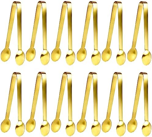 JCREN 12 Pcs Gold Tongs - Stainless Steel Serving Tongs for Food, Appetizers, Desserts - 4.9inch