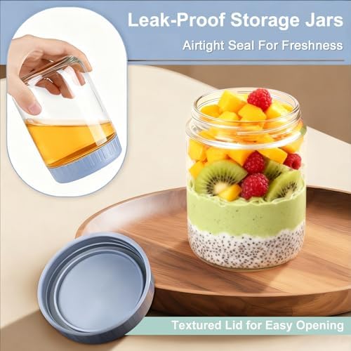 Overnight Oats Containers with Lids, 16oz Wide Mouth Mason Jars with Lids, 6 Pack Glass Jars with Airtight lid for Chia Pudding Yogurt Salad, Meal Prer Oatmeal Jars