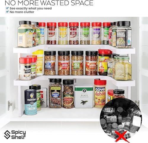 Spicy Shelf Deluxe - Expandable Spice Rack and Stackable Cabinet & Pantry Organizer (1 Set of 2 Shelves) - As seen on TV Deluxe (Spicy Shelf Organizer) - Pantry Organization - Pantry Spice Organizer
