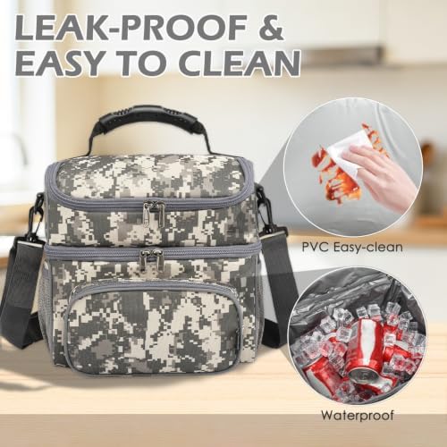 FlowFly Double Layer Cooler Insulated Lunch Bag Adult Lunch Box Large Tote Bag for Men, Women, With Adjustable Strap,Front Pocket and Dual Large Mesh Side Pockets