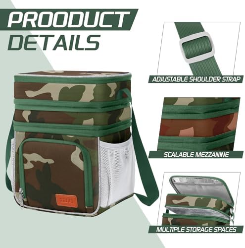 ZRSUN Insulated Lunch Bag for Women Men, Reusable 3 Layers Lunch Box Women, Expandable Reusable Water-resistant Lunch Box for Work Travel Office Picnic Hiking (Green Camo)