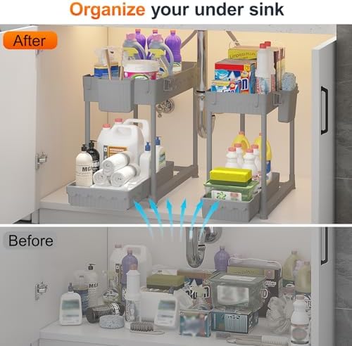 Sevenblue 4-Pack 2-Tier Under Sink Organizer with Pull Out Drawers