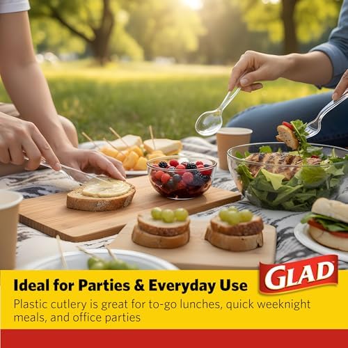 Glad Clear Disposable Cutlery Set with Heavy Duty Plastic Forks, Knives, and Spoons, Reusable Dishwasher Safe Plastic Utensils for Parties and Everyday Use, 240 Count (Pack of 6)