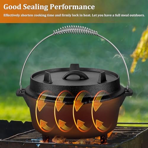 Leonyo 7QT Pre-Seasoned Dutch Oven Camping with Lid Lifter, 2-in-1 Pots