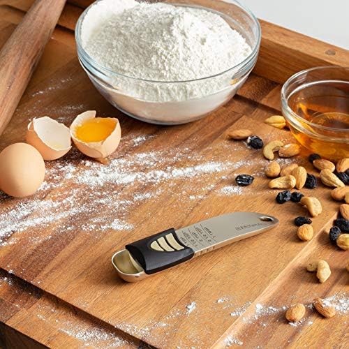 KitchenArt Professional Series Tablespoon, Champagne Satin Measuring Spoon, Adjustable from 1/2 Teaspoon to 1 Tablespoon, White & Black