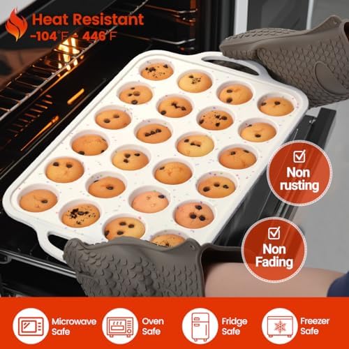 CAKETIME Silicone Mini Muffin Pan, Metal Reinforced Frame 24 Cups Cupcake Pan with Handle Nonstick for Baking Muffins, Cupcakes, Egg Bites
