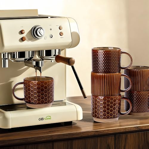 GBhome 12 OZ Stackable Coffee Mugs Set of 6, Ceramic Coffee Cups Set