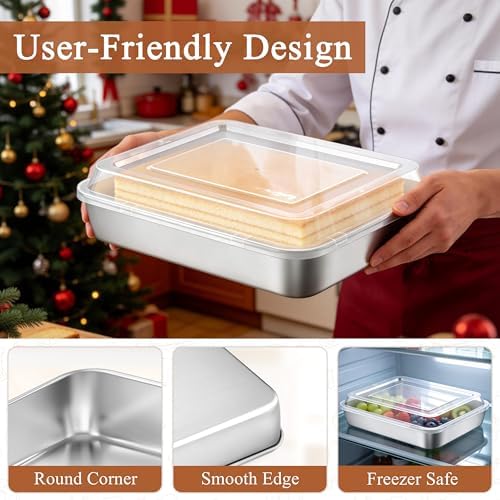LIANYU Rectangular Baking Cake Pan, 4 Pack Commercial Cake Pan with Lid Set