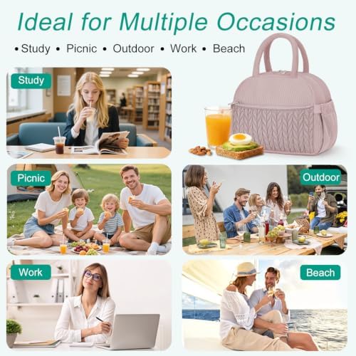 Coobiiya Cotton Quilted Lunch Bag,Cute Insulated Puffer Lunch Box for Women