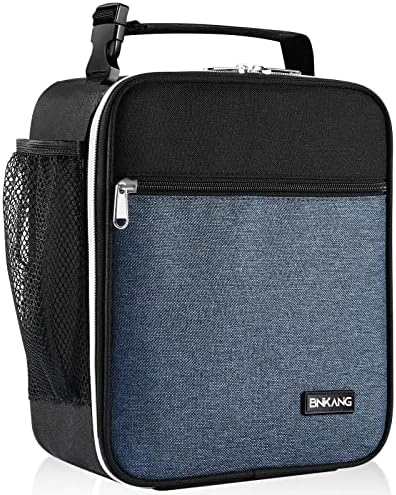 Lunch Box Insulated Lunch Bag - Durable Small Lunch Bag Reusable Adults Tote Bag Lunch Box for Adult Men Women (Black with Blue)
