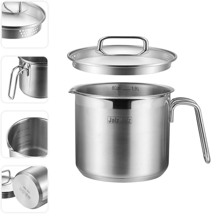 Small 2-Quart Stainless Steel Saucepan with Glass Lid - Compact Sauce Pan for Single Servings, Boiling Eggs, or Melting Butter - Induction Ready & Dishwasher Safe