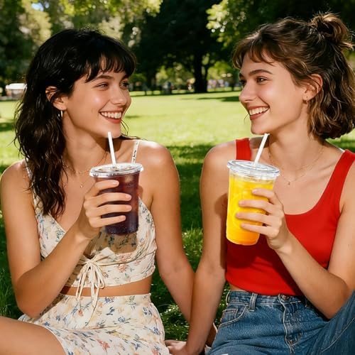 16oz 50 Pack Plastic Cups with Lids and Straws