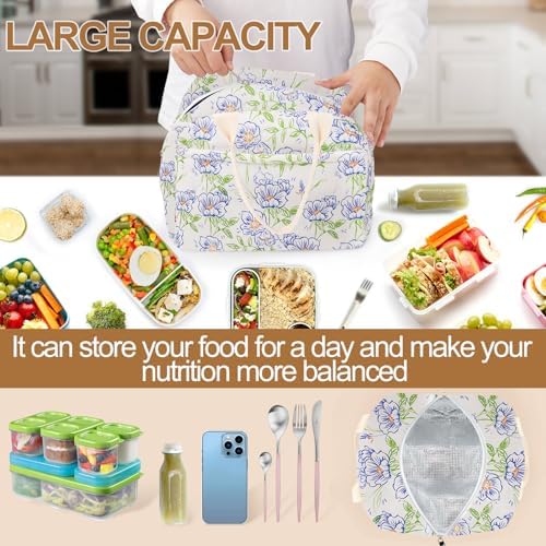 Cotton Quilted Insulated Lunch Bag, Reusable Quilted Floral Lunch Tote Bags