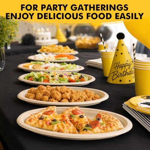 RACETOP Compostable Oval Paper Plates 12 Inch 125 Pack