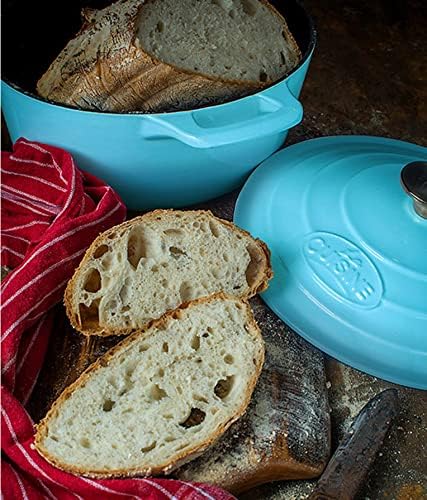 La Cuisine Enameled Cast Iron Dutch Oven Casserole Dish Pot with Lid, 3.7 QT 9.5 Inches Dia. Matte Black Enamel Interior, Teal Porcelain Enamel Exterior Oven-Safe