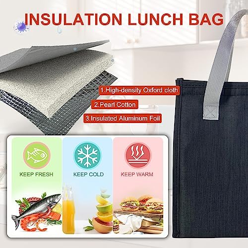 Mziart Minimalist Lunch Bag Small Insulated Lunch Box for Women Men, Black