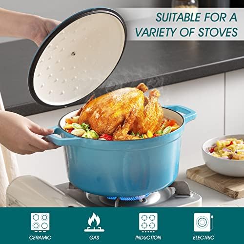 vancasso 6 Qt Round Enameled Cast Iron Dutch Oven with Lid & Handles, Blue