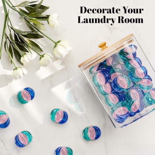 HomePekite Glass Laundry Pods Storage Container & Acrylic Dryer Sheet Holder, Laundry Room Organization and Storage, Detergent Powder Container, with Wooden Lids & Labels, 2+1 Pack